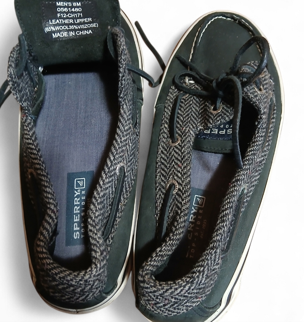 Sperry Men's Size 8 Wool Blend Upper Black Boat Shoes - Picture 3 of 7